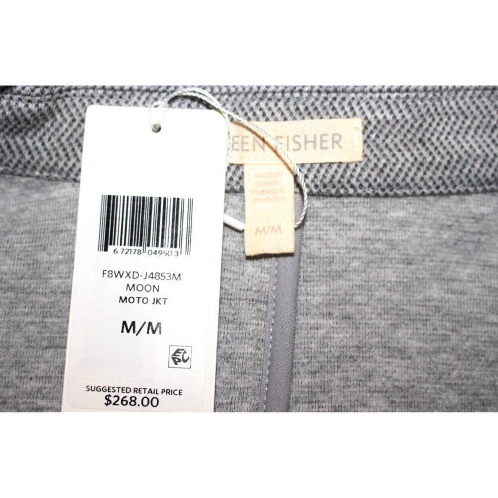 New w/Tags - Eileen Fisher Organic Cotton Herringbone Moto Jacket, Moon, Med - Picture 8 of 13